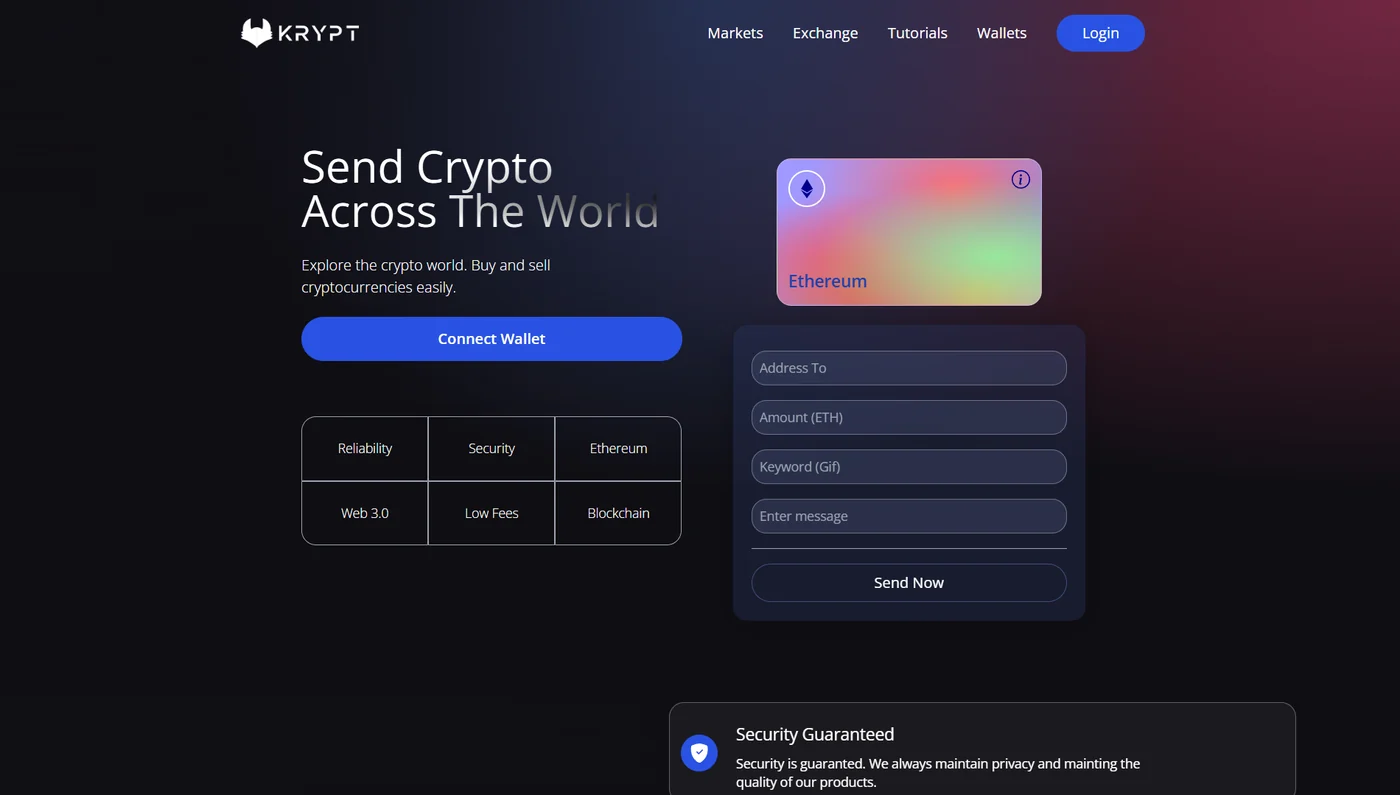 Snimak ekrana Crypto Web3 landing stranice